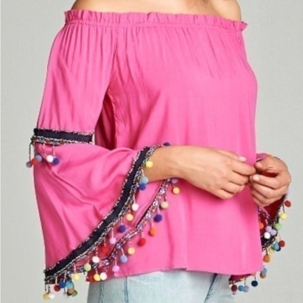 | Pink Pom-Pom Off-Shoulder Top - Women & Plus